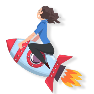 A girl riding a rocket symbolizing the zero learning curve of ChartPixel's AI assisted charts and insights